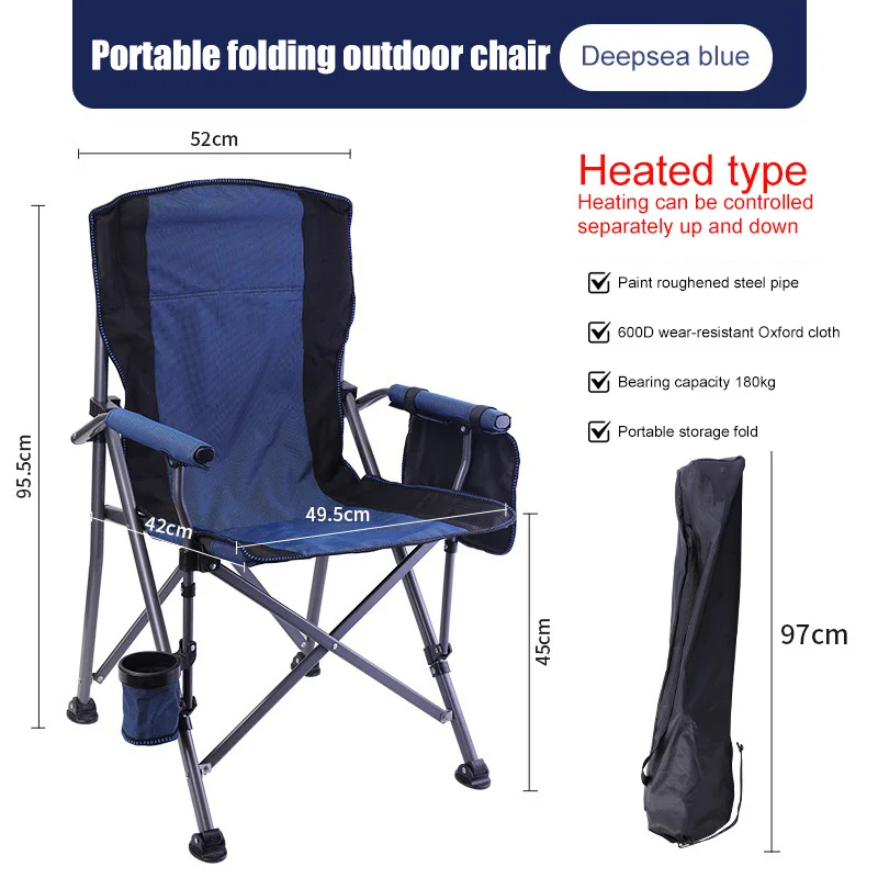 New Outdoor Winter Use Hrated Folding Chairs High Load Bearing Capacity Lightweight Easy to Carry Metal stool With Cup Holder