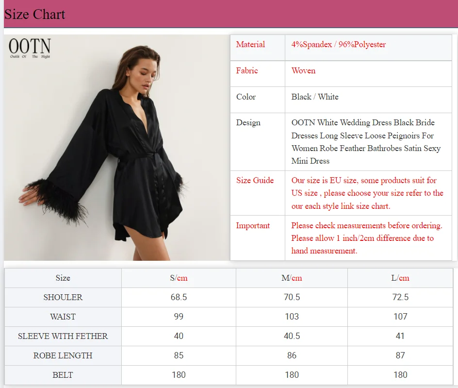 OOTN White Wedding Dress Black Bride Dresses Long Sleeve Loose Peignoirs For Women Robe Feather Bathrobes Satin Sexy Mini Dress