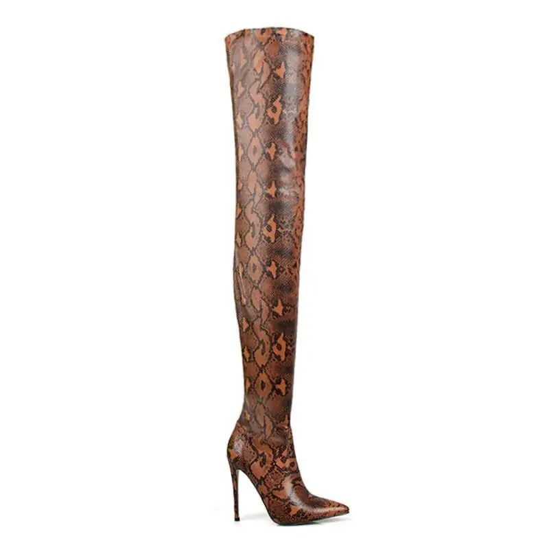 Wholesale Custom Ladies Large Size Sexy Women Snake Skin with heel Over the Knee Thigh High Boots