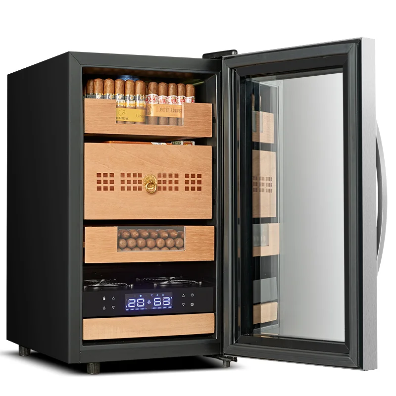 Thermostat Cigar Cabinet Black Color 48L Stainless Steel Wood Mini Cigar Humidors For Household