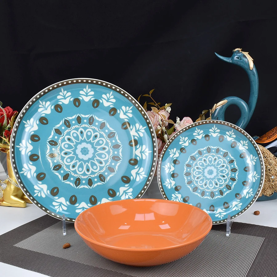 2021 горячая Распродажа западный дизайн глазурованная полная наклейка piatto фарфоровая керамическая посуда 18 шт. pad печатная посуда обеденная тарелка набор посуды