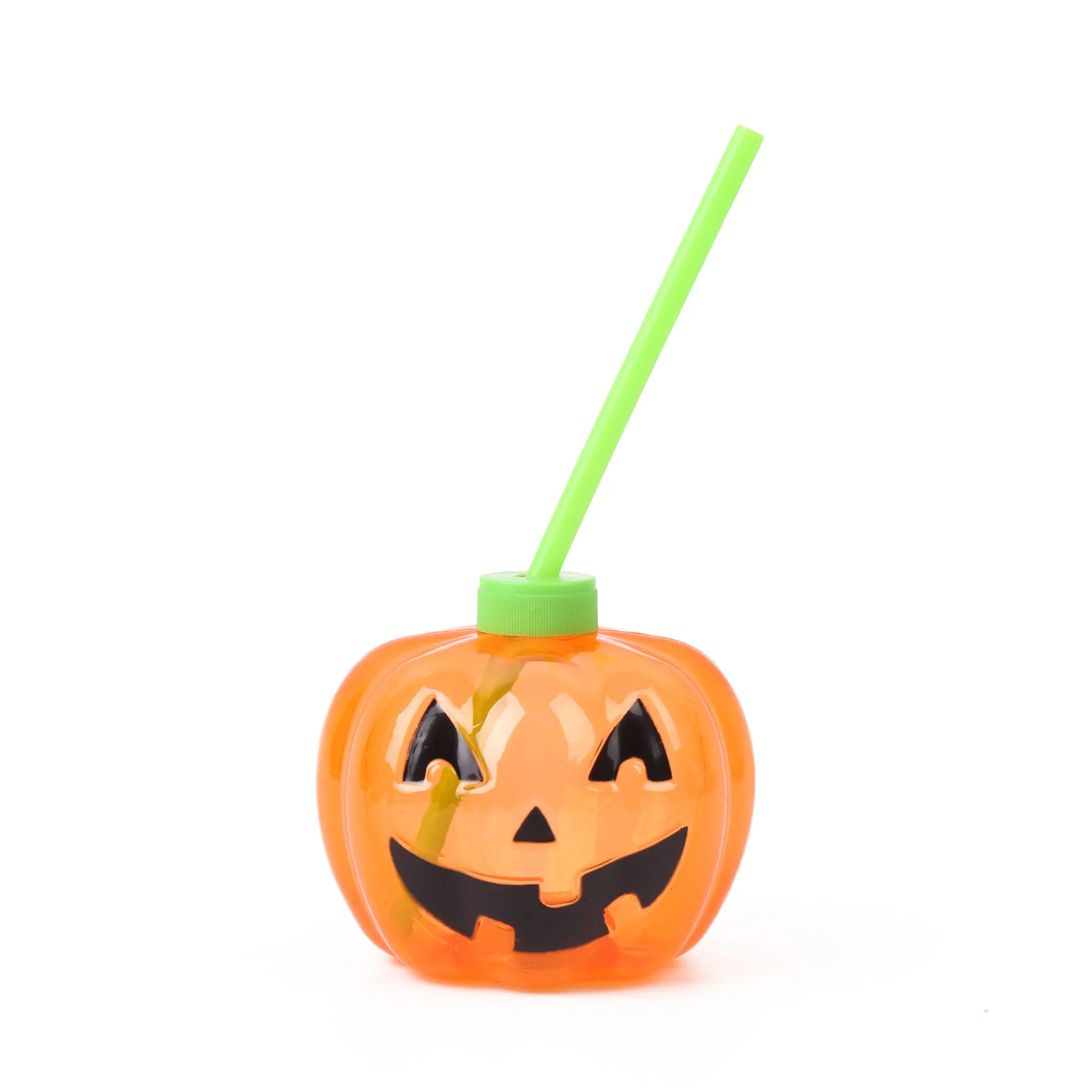 Hot Sales 16OZ 473ML Halloween pumpkin Shaped Drinkware Plastic bottle Light Up water bottle with Straw