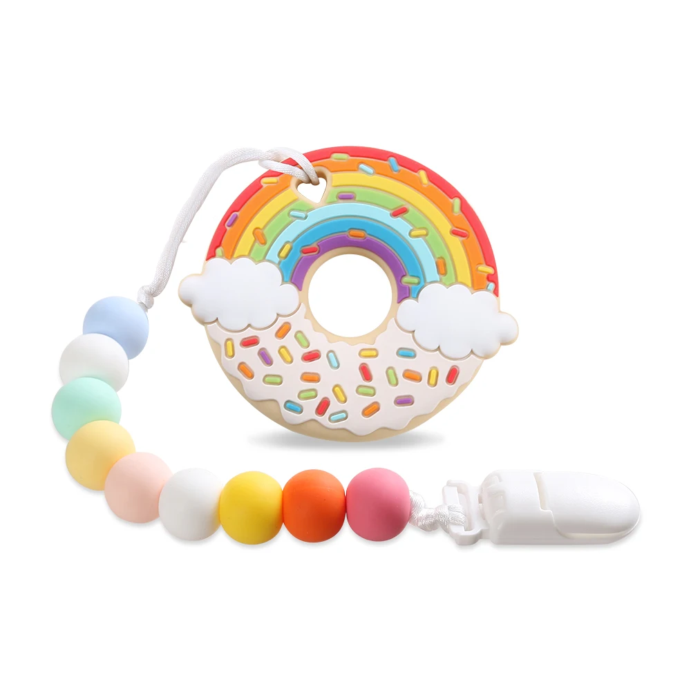Christmas new arrival rainbow donut silicone baby chewable teething sensory toys teethers
