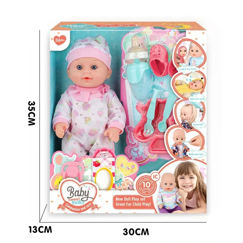 12-inch 3D Face Baby Doll With Multiple Accessories Strap IC  Drink Bottle For Children