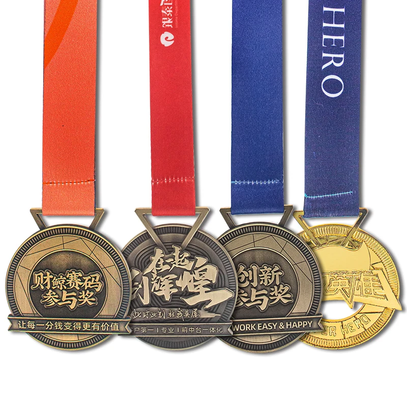 Free Design Custom With Ribbon Logo Souvenir Plate Gold Sliver Bronze Metal Sports Trophies Medals Plaques