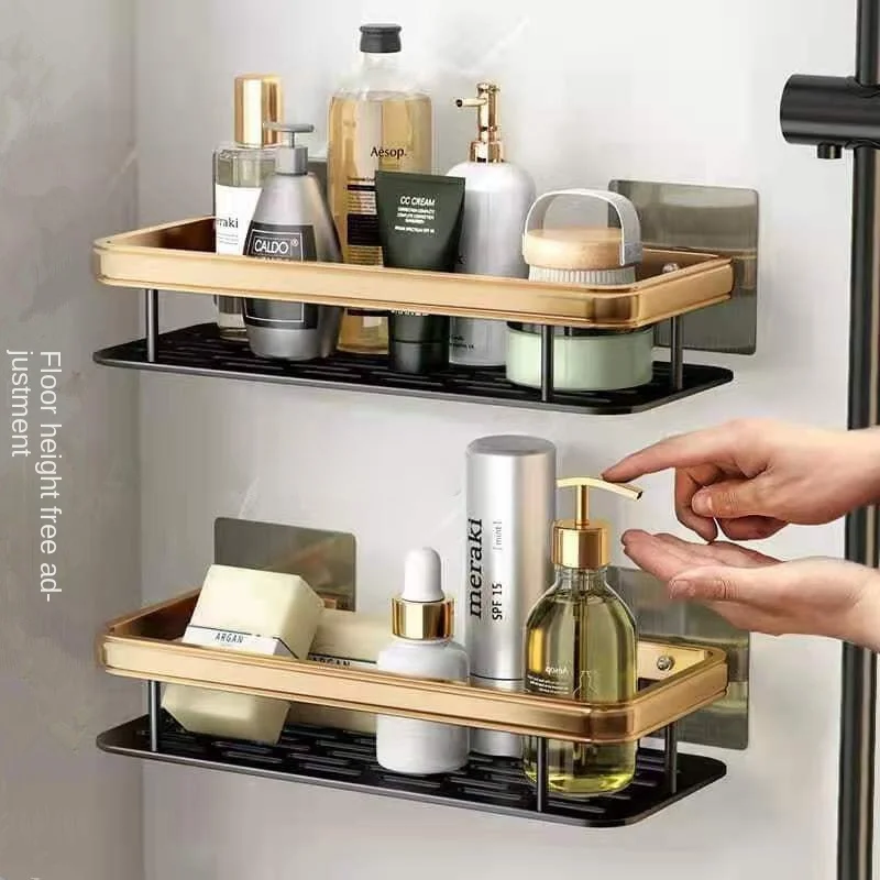 Easy Use Rectangular Black Gold No Punch Shelf Storage Racks