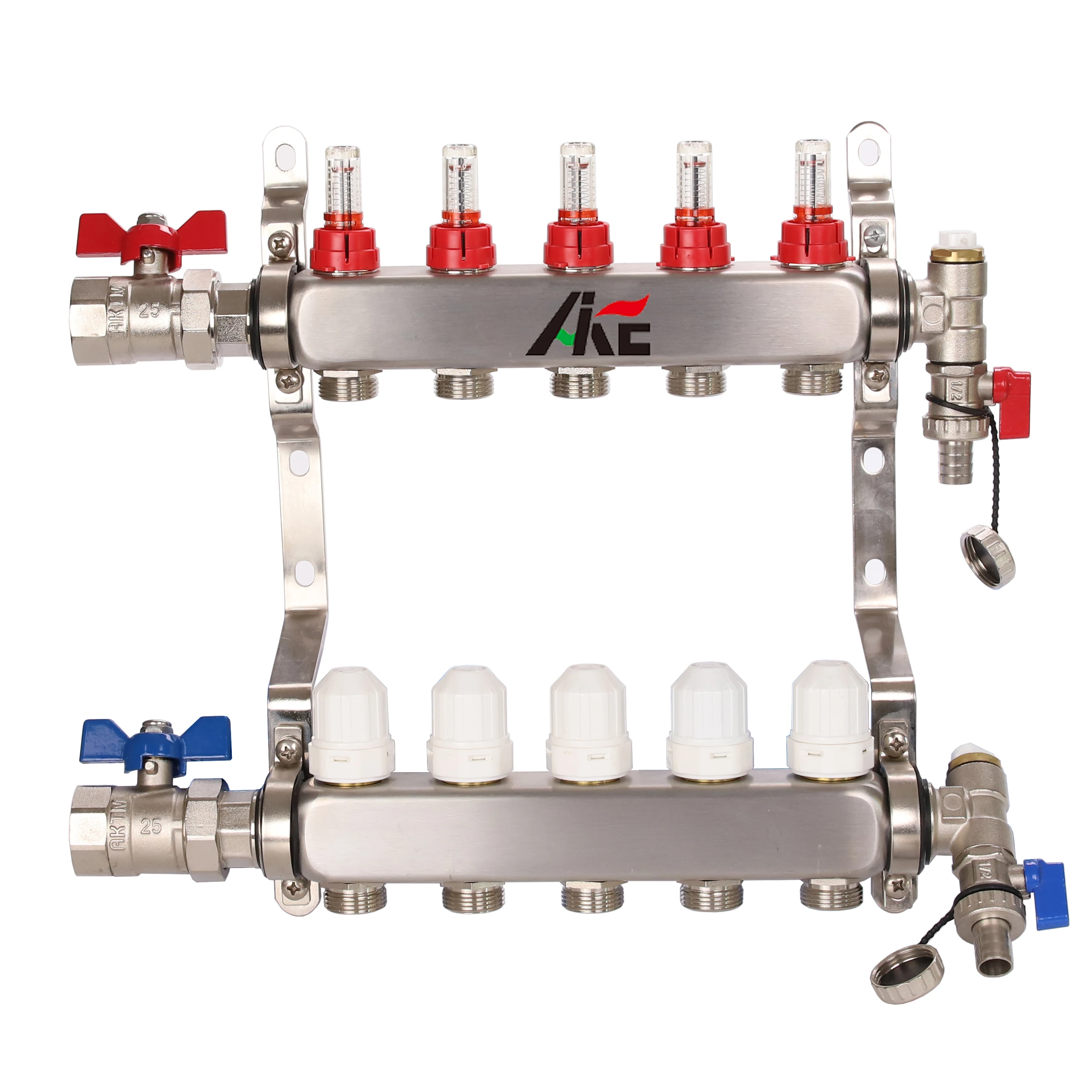 AIKE good quality 2 ~12 ports polished inox stainless steel under floor heating radiant manifold