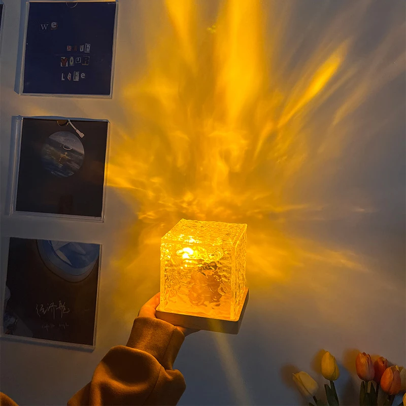 Water Ripple Ocean Wave Led Cube Projector Light Crystal Aurora Glow Flame Lamp