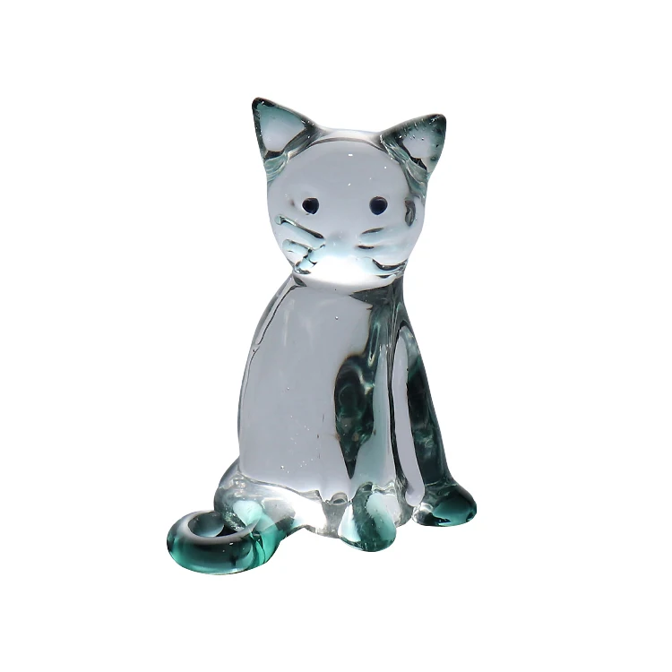 Wholesale Hand Blown Colored Glass Decoration Animal Figurines Glass Cat Colored Glass Animal Figurines