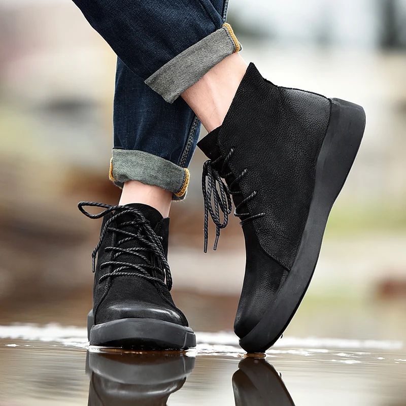 Mens Winter warm Snow Ankle Chelsea High Top botas hombre Casual Shoes Men Leather Boots with big size