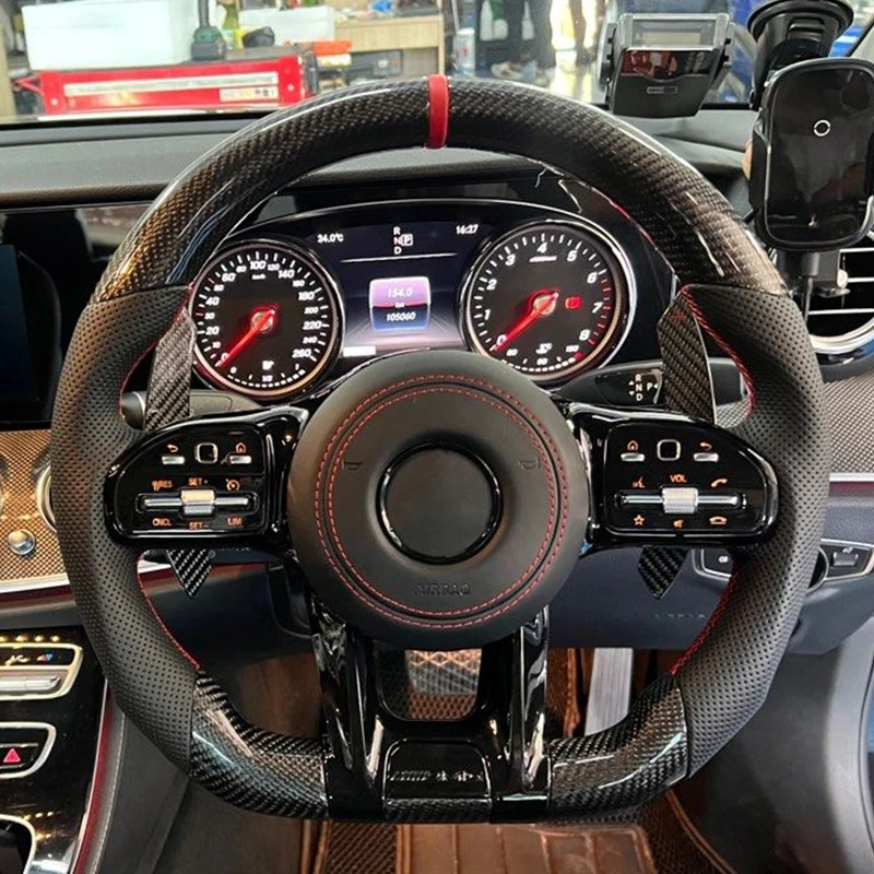 Глянцевое черное карбоновое рулевое колесо на заказ для Mercedes Benz W204 W205 W207 W211 W212 W213 W221 W222 GLS CLS C63 AMG GT