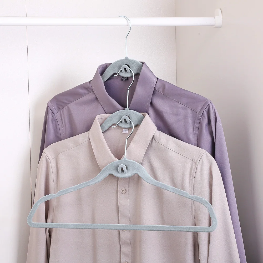 Space Saving Non Slip Slim Coat Clothes Grey Plastic Home Velvet Hanger