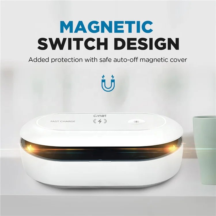 
Portable UVC Box Ozone Ultraviolet Disinfection UV Sterilizer with Wireless Charger LED UV Light Sanitizing Box UV Sterilization 