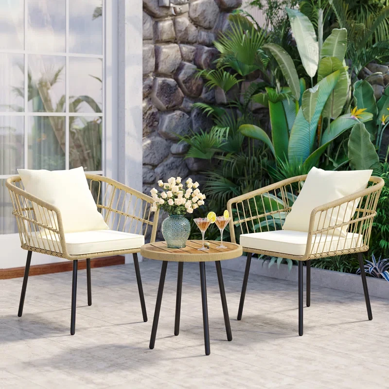 Factory supply E -commerce hot selling PE Rattan Chair And Table 3 sets backyard patio garden set Outdoor Bistro Set