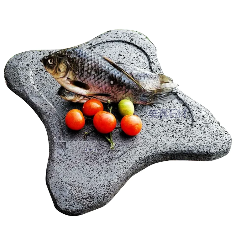 BBQ Western Restaurant Kitchen Hot Cooking Lava Rocks Grilled Fish Plate Volcanic Healthy Stone Steak Slate