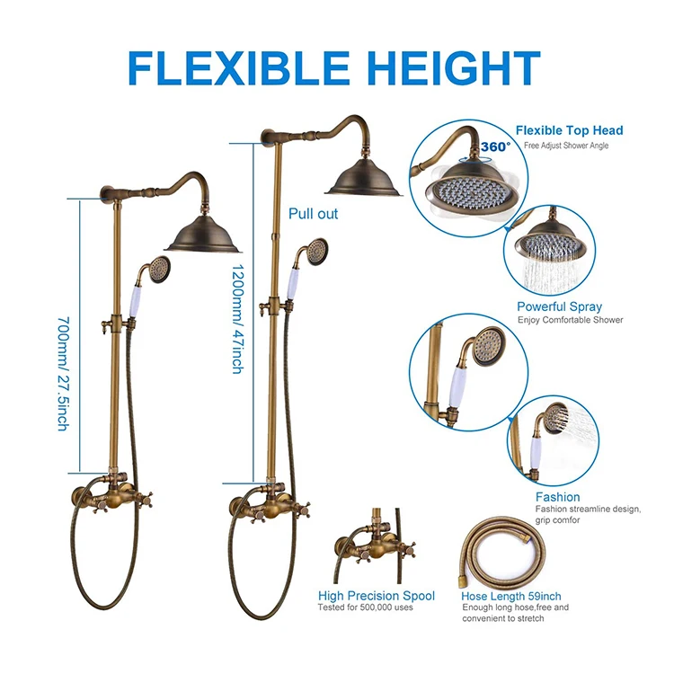 Rose Gold Finish Antique Style Brass Shower Set