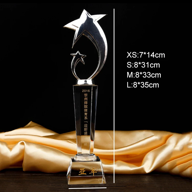 
Custom wholesale 3 colors k9 crystal trophy metal star for award 