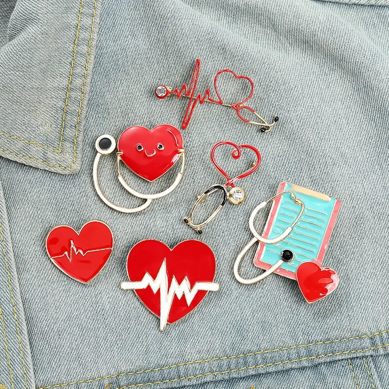
Personality cartoon stethoscope love Red Cross modelling paint alloy accessories brooch 
