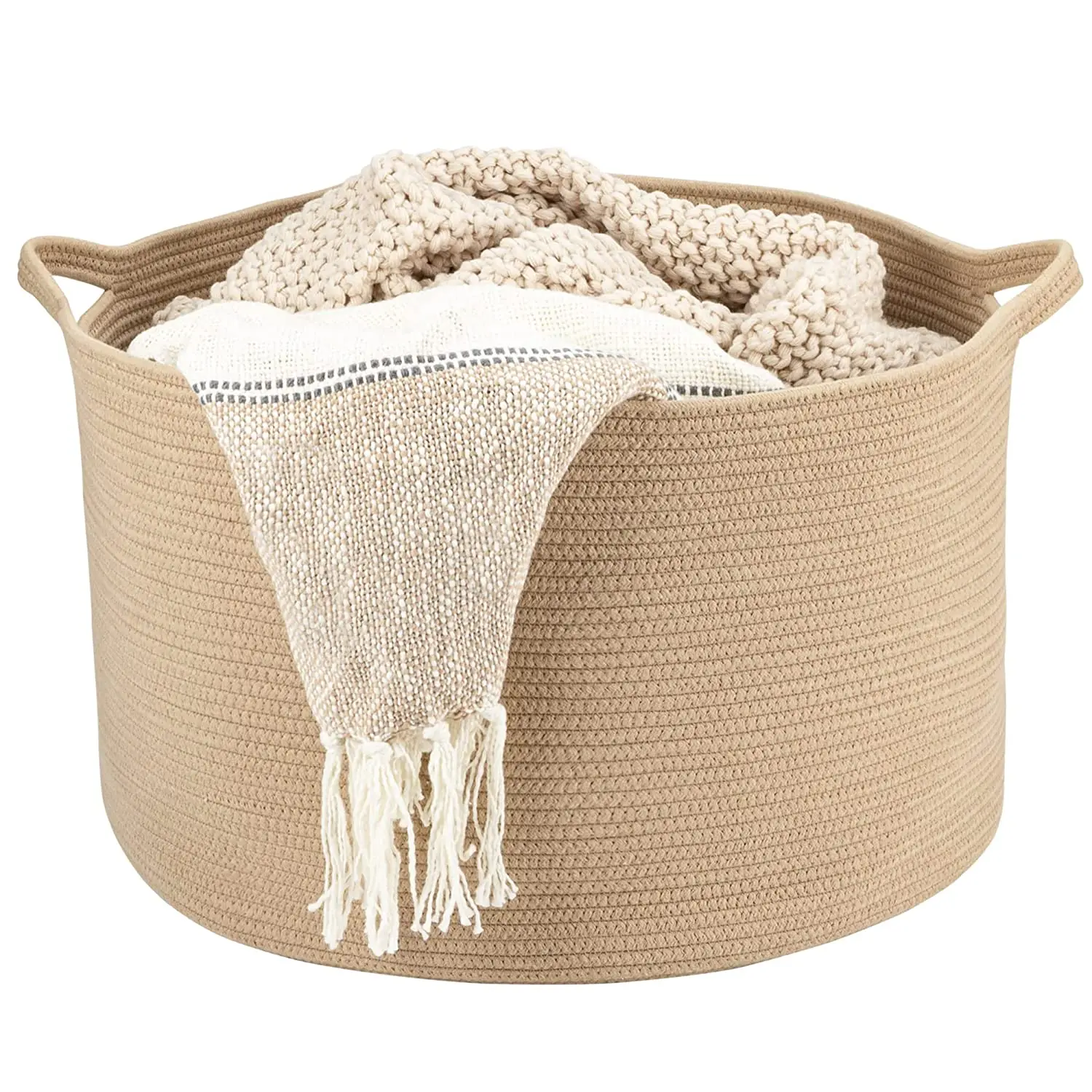 QJMAX XXL Cotton Rope Basket Natural Cotton Extra Large Woven Storage Basket Baby Hamper