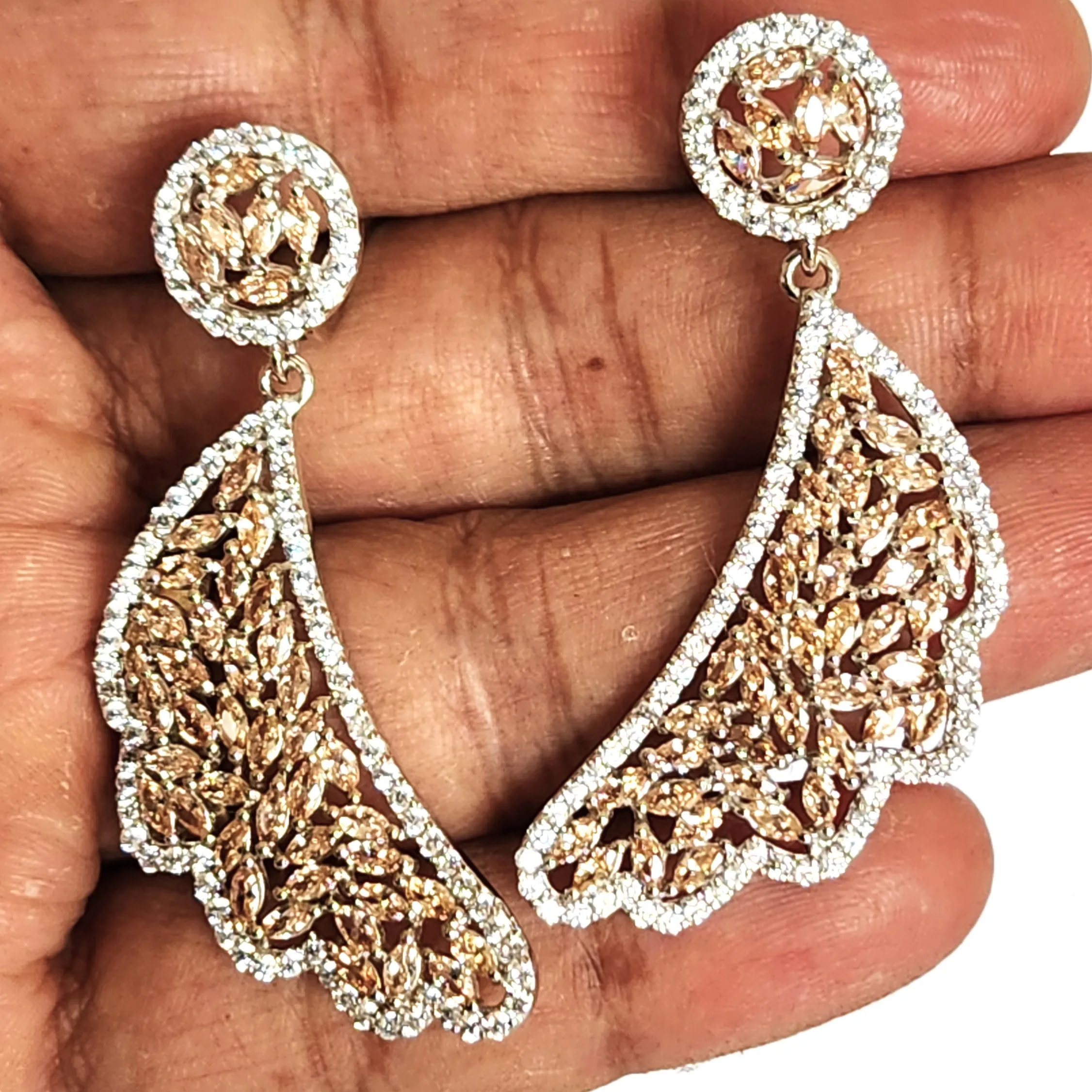 Fashion Wedding S925 Silver Super Luxury Champagne Colored Stone Earrings Vintage Earrings For Women