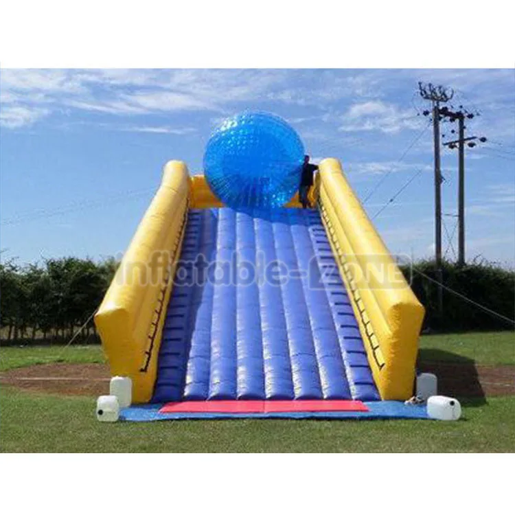 Yellow and blue Inflatable Zorb Ball Ramp for sale, inflatable zorb ball race slope