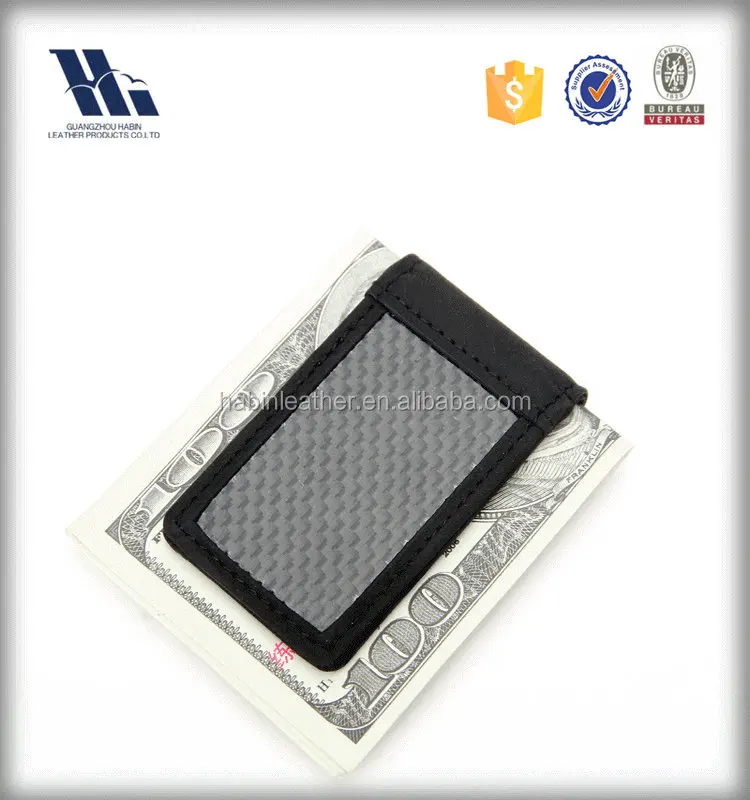 High Quality Genuine Leather Money Clips Card New Arrive Carbon Fiber Leather Card Holder