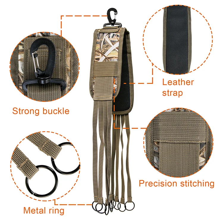 Outdoor Durable Camo Hunting Duck Decoy Waterfowl Goose Hanger Slip Ring Game Carrier Strap Tote