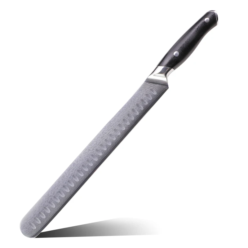 Tuobituo G10 Handle Japanese AUS-10 Damascus Steel 12 Inch Kitchen Ham Brisket Slicing Carving Knife