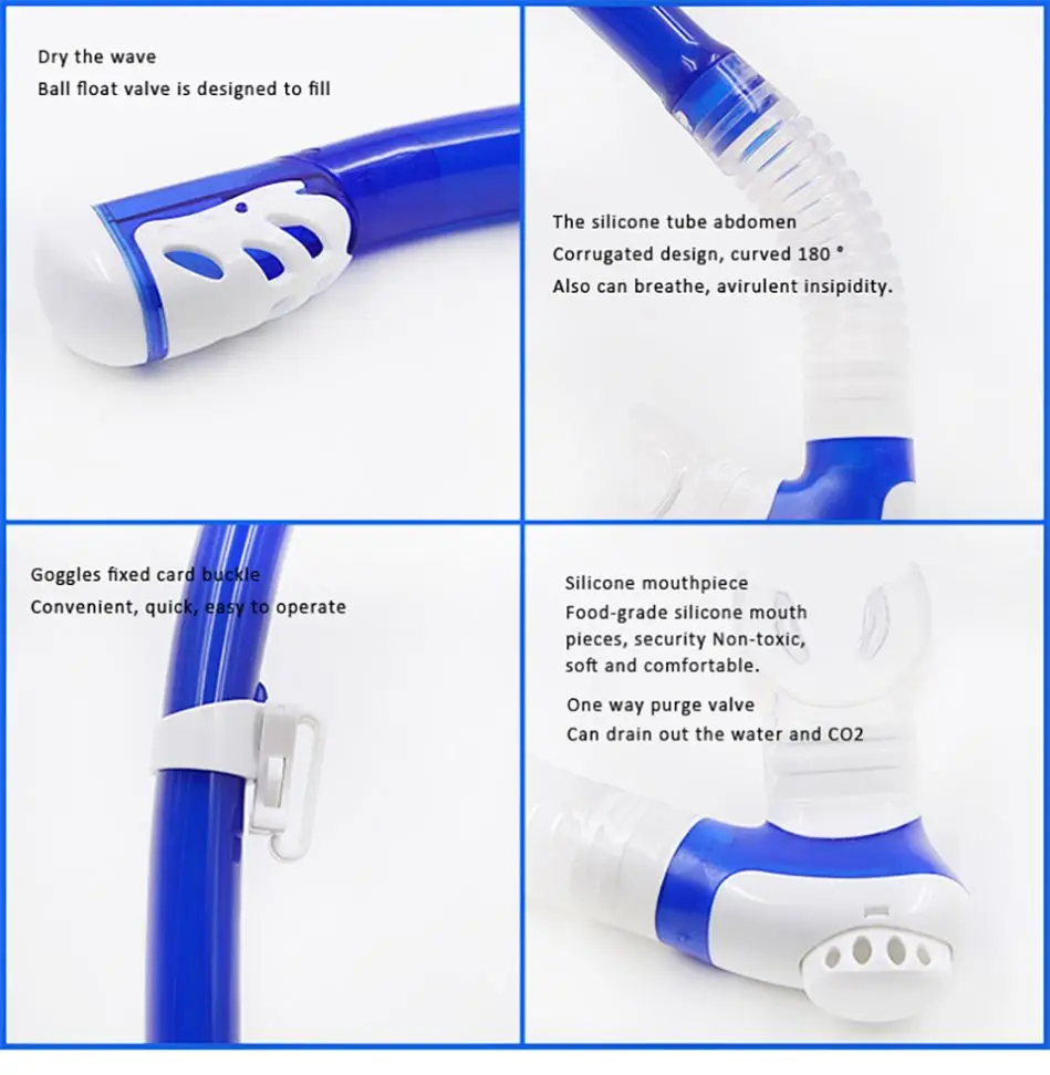 Top Selling High Quality Portable Foldable Breathing Tube Liquid Silicone Mouthpieces Customized Logo Adult Freediving Snorkel