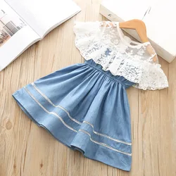 2022 Summer Fashion Toddler Solid Lace Denim Skirt Sleeveless Kids Clothes Casual Dress Baby Clothing Girls Children Dresses