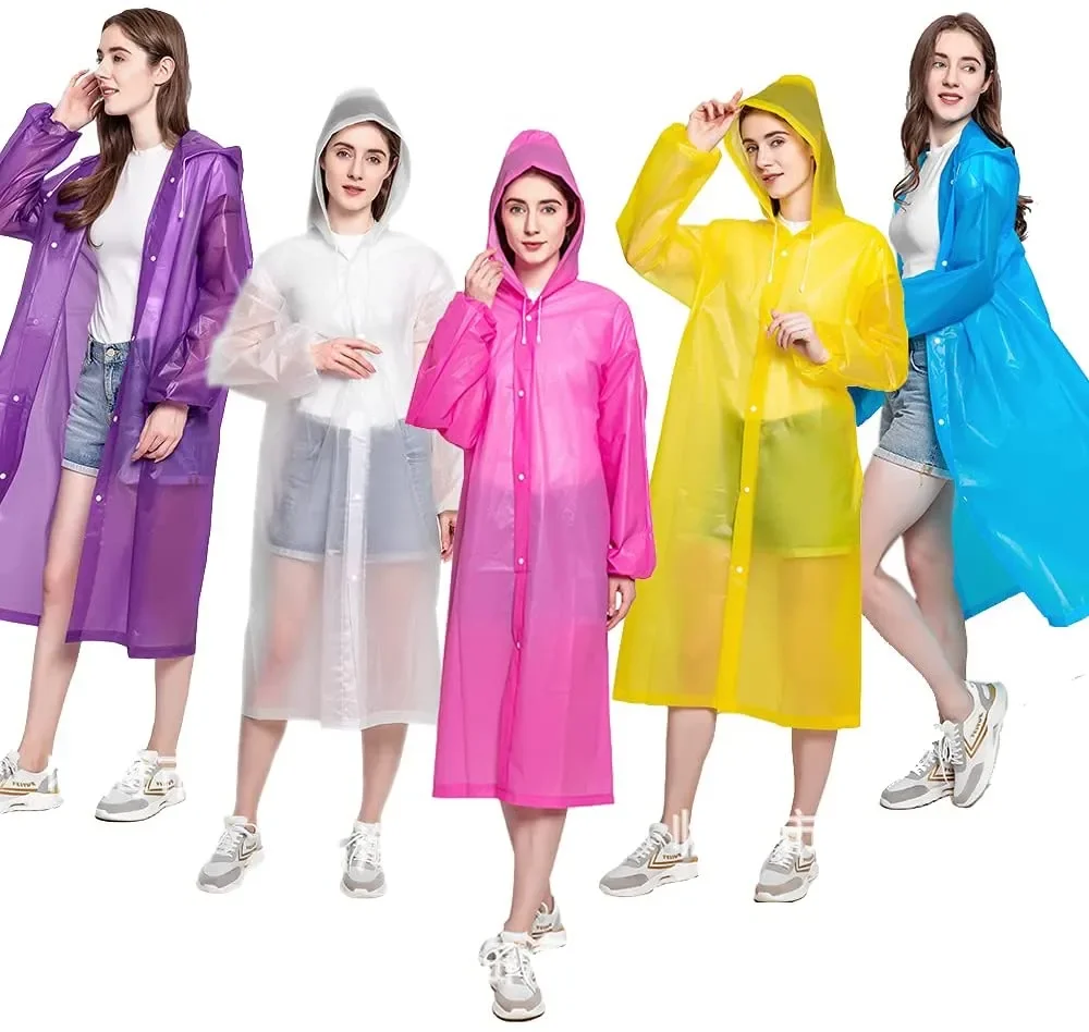 PEVA Reusable Raincoat Adult Thickened Waterproof Rain Coat Women Transparent Waterproof Rainwear Hiking Raincoat