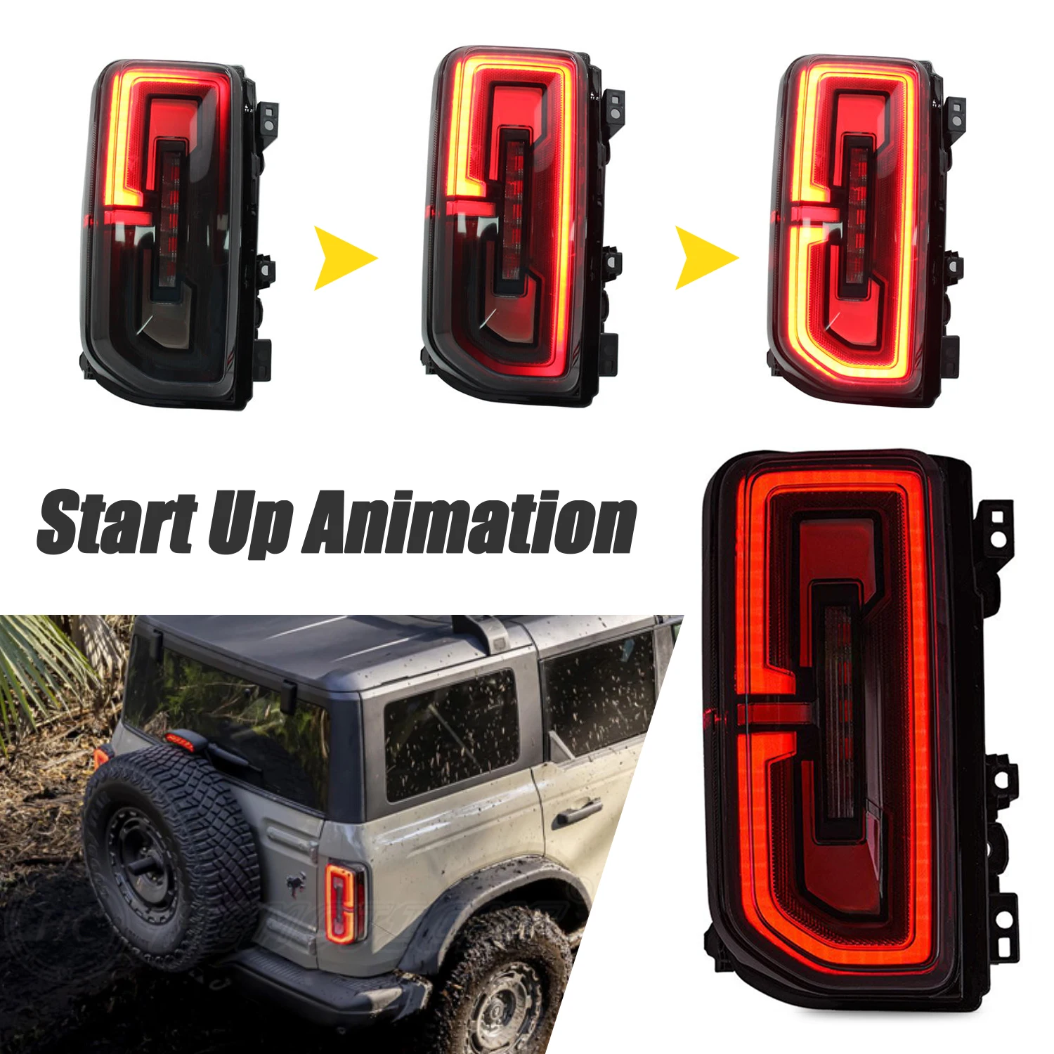 HCMOTIONZ Sequential DRL Animation LED Rear Lamps Assembly 6th Gen 2021 2022 2023 Tail Lights For Ford Bronco