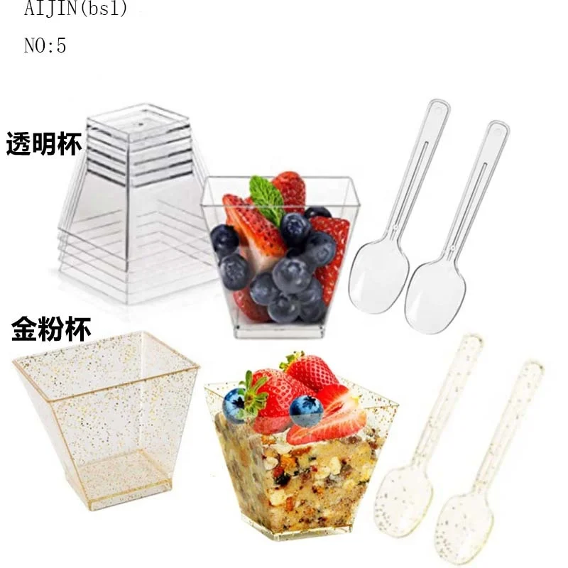 2024 Small PP Clear Square 5oz Disposable container Round Plastic Dessert Cup With Lid plastic dessert cups plastics containers