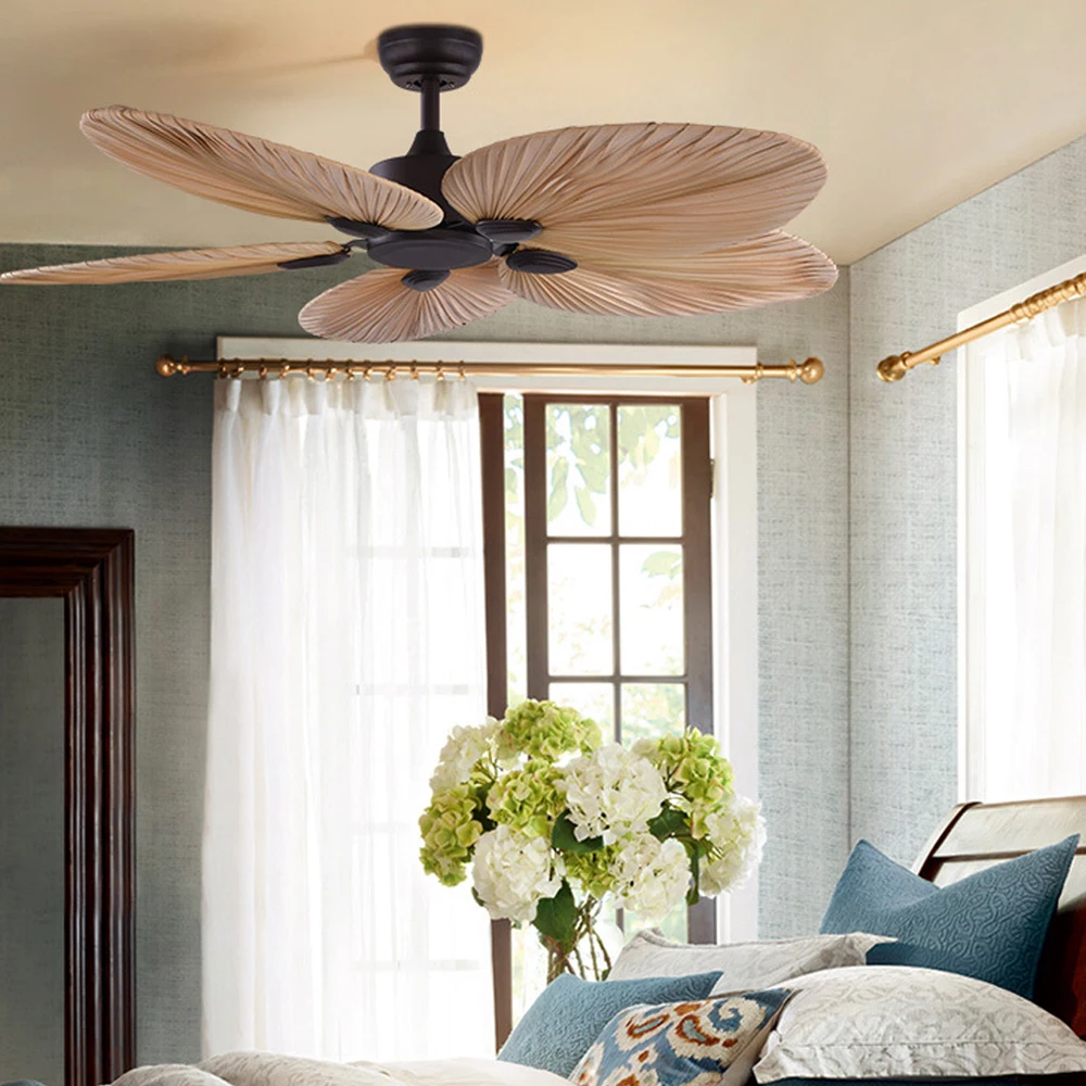 new arrival 52 inch palm-leaf ventilation decorative Crystal Body Led Ceiling Fans with remote control light with fan