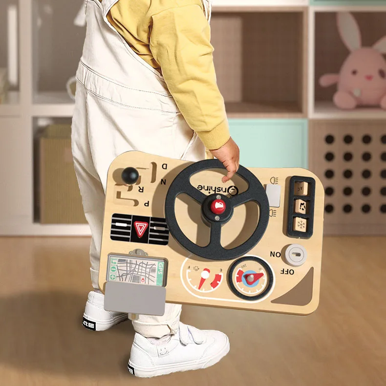 Early Childhood Education Wooden Busy Board Color Matching Simulation Steering Wheel Clock Toy