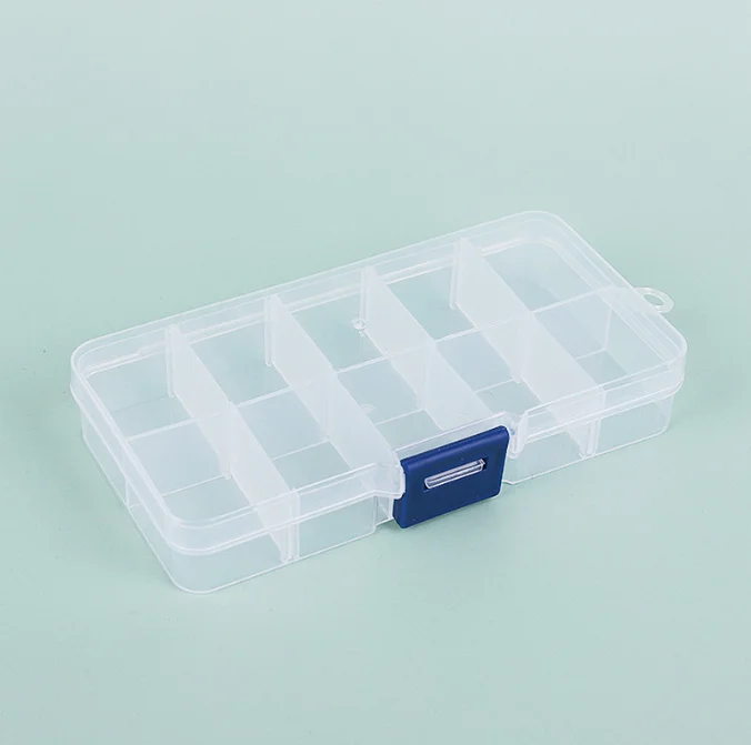 10 Grids Container PP Clear Plastic Bins Organizer Storage Box for Beads Clip-on Earrings Jewelry Pearls Clasps