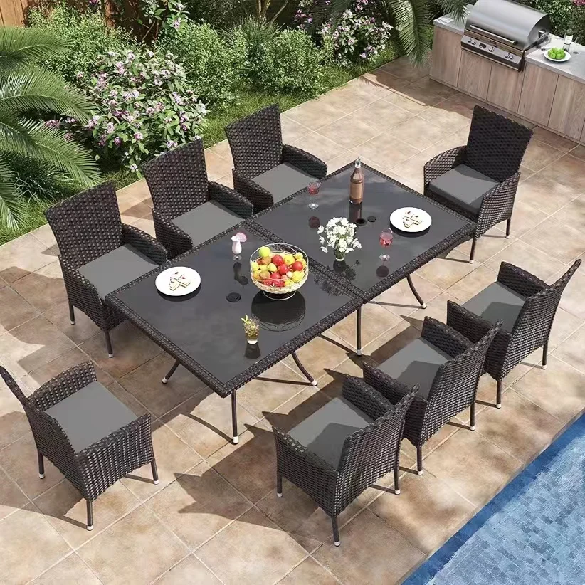 Съемные подушки с отверстием для зонта для патио 10 шт., набор столовой для патио, набор из плетеной уличной мебели для патио