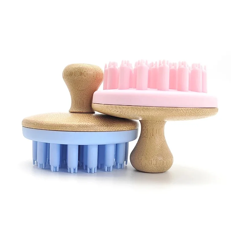 Hot Selling Bamboo Brush Scalp Massager Scalp Head Massager  Silicone Bristles Shampoo Brush
