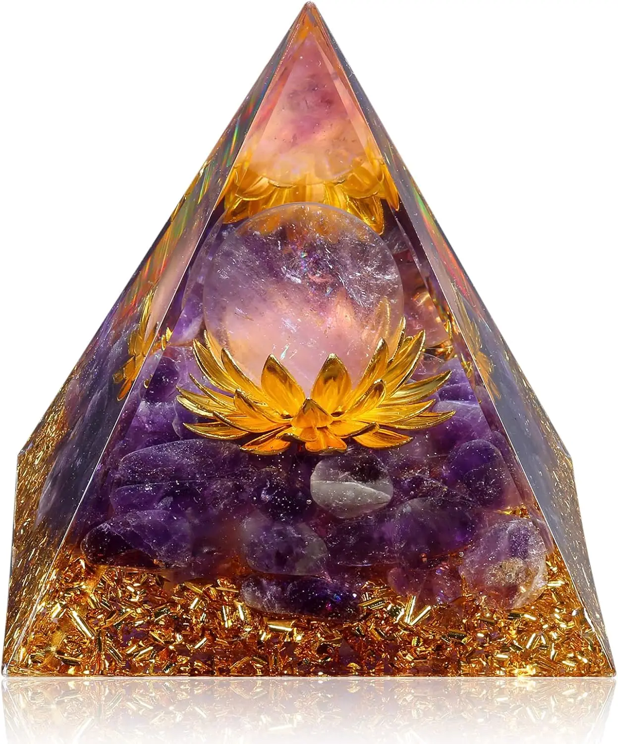 Crystal Pyramid for Positive Energy, Flower of Life Orgonite Amethyst Healing Crystals Pyramid for Chakra Healing Crystals