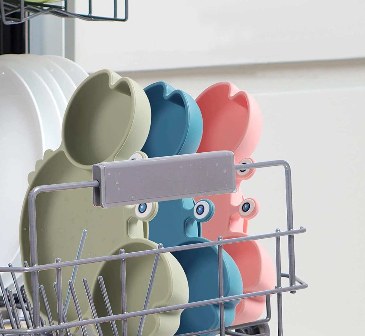 Wholesale Baby Dinnerware Cute Animal Crab Shape Silicone Baby Divided Plate With Suction For Kids