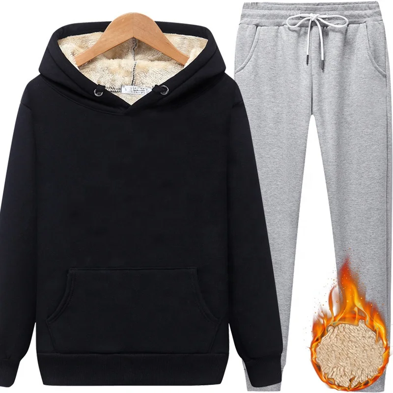 Custom Logo Cotton Heavyweight Sherpa Polar Fleece Hoodie Sweatpants Unisex Jogger Suit Men Tracksuit