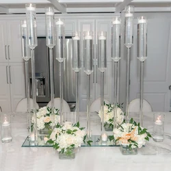 Elegant table centre pieces wedding crystal candelabra event decoration 10 arms glass candle holders centerpieces on sale