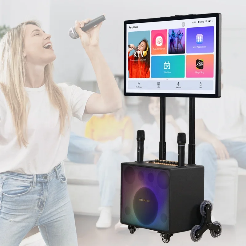 32 дюймовая наружная динамик беспроводной портативный Bluetooth караоке с сенсорным экраном в сборе для использования помещении или на