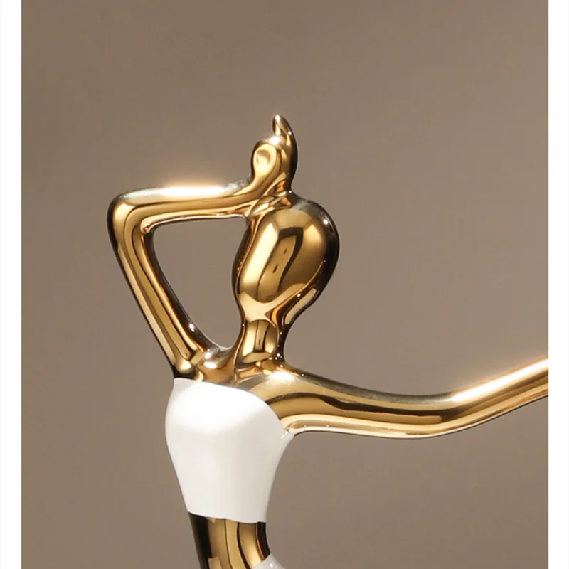 Luxury Nordic Style Gold-plated Dancer Girls Porcelain Ornament Room Decor Creative Ceramic Home Decoration For Christmas Gift