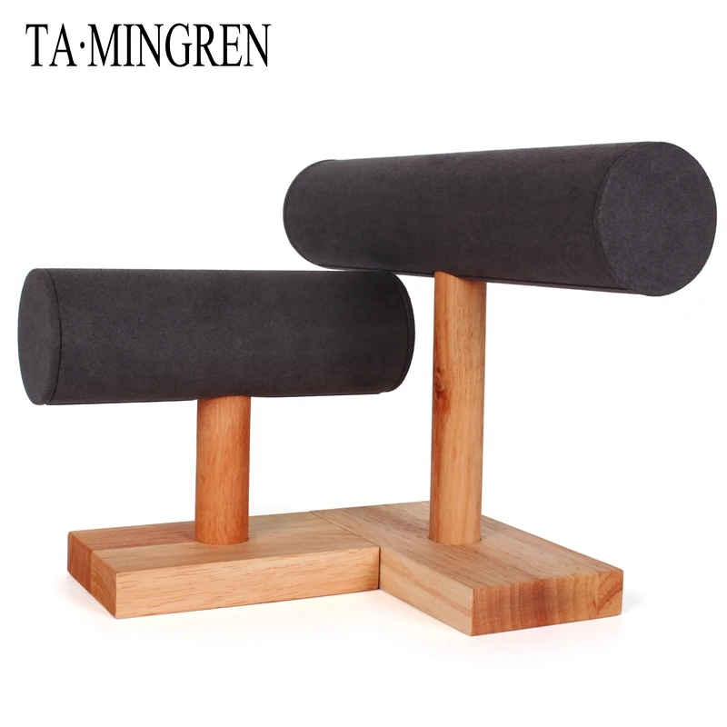 
T bar bracelet bangle necklace display holder wood tower jewelry stand 