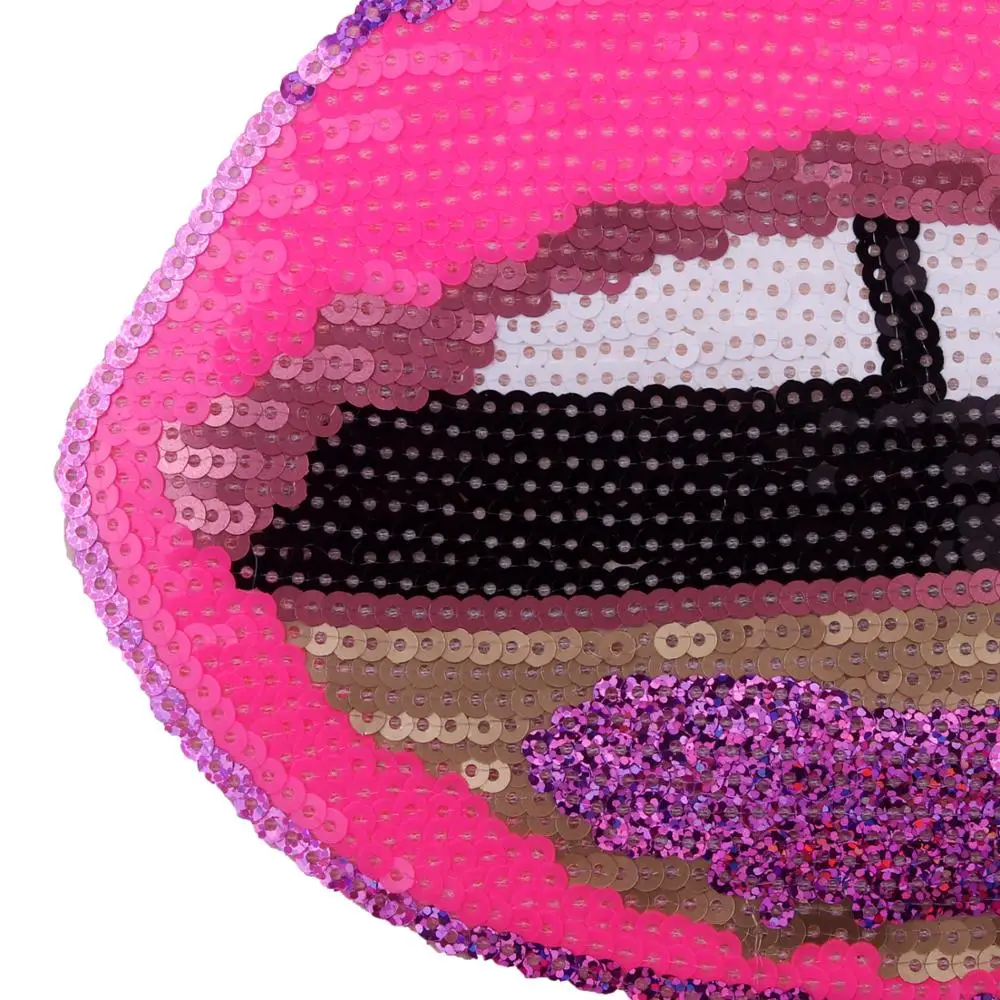 
GUGUTREE big sequined mouth patches,large lips sequined applique back patch for jackets JW-204320 