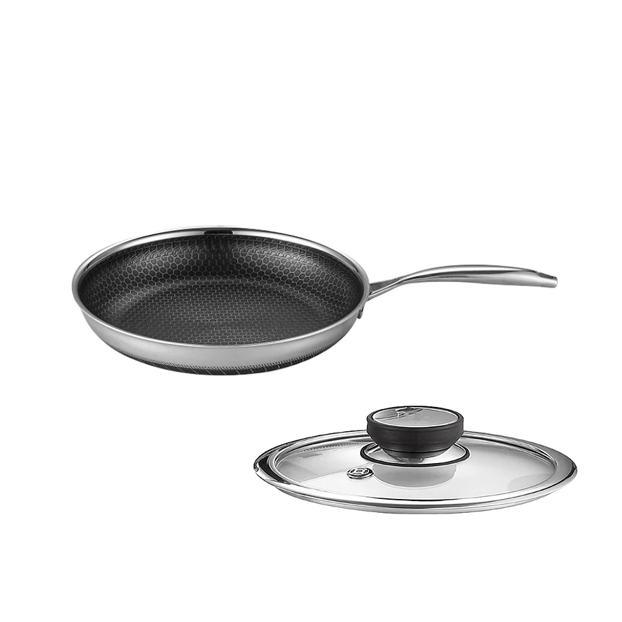 Modern Design Eco-friendly Skillet Stainless Steel Handle Frying Pan PFAS And  PTFE Free Honeycomb Cookware