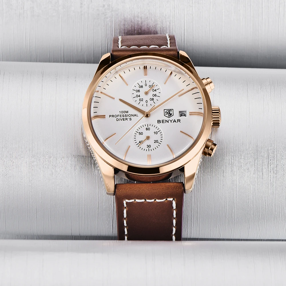 BENYAR 5187 2024 New Multifunctional Quartz Leather Watch with mens business and Leisure Calendar custom logo watch