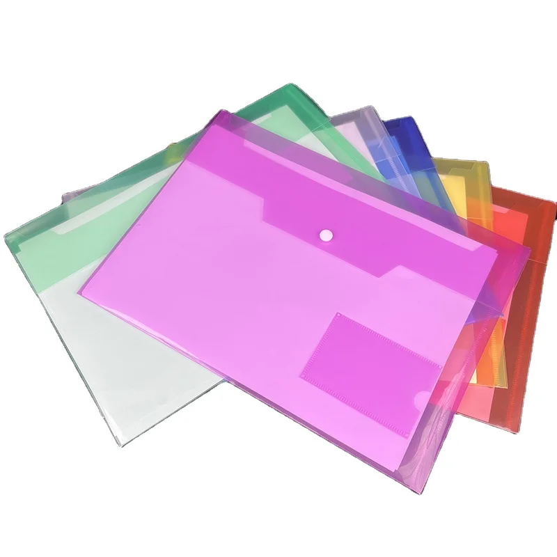 Factory Waterproof Clear Button Envelope Bag A4 Snap Button File Folder PP Plastic Document Folder