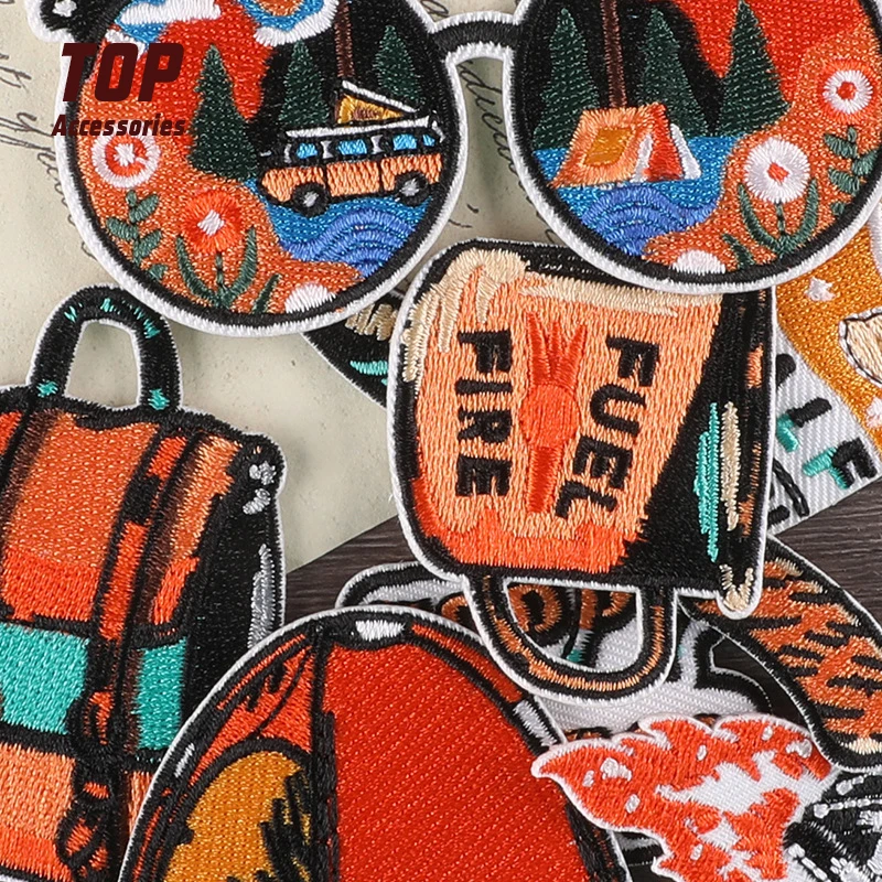 Camping Series Embroidery Patch Accessory Badges with Letter Design Cloth Labels